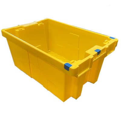 60 X 40 X 27.5 সেমি HDPE হলুদ প্লাস্টিক মুভিং ক্রেট নেস্টেবল প্লাস্টিকের ক্রেট