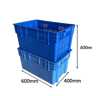600 X 400 প্লাস্টিক মুভিং ক্রেট 100% HDPE ব্লু ফুড গ্রেড প্লাস্টিক আপেল ক্রেট
