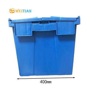 ISO9001 প্লাস্টিক লজিস্টিক বক্স HDPE 60L সংযুক্ত ঢাকনা বিতরণ পাত্রে